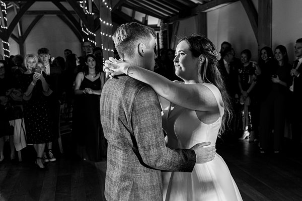 Couple's first dance at wedding celebration.